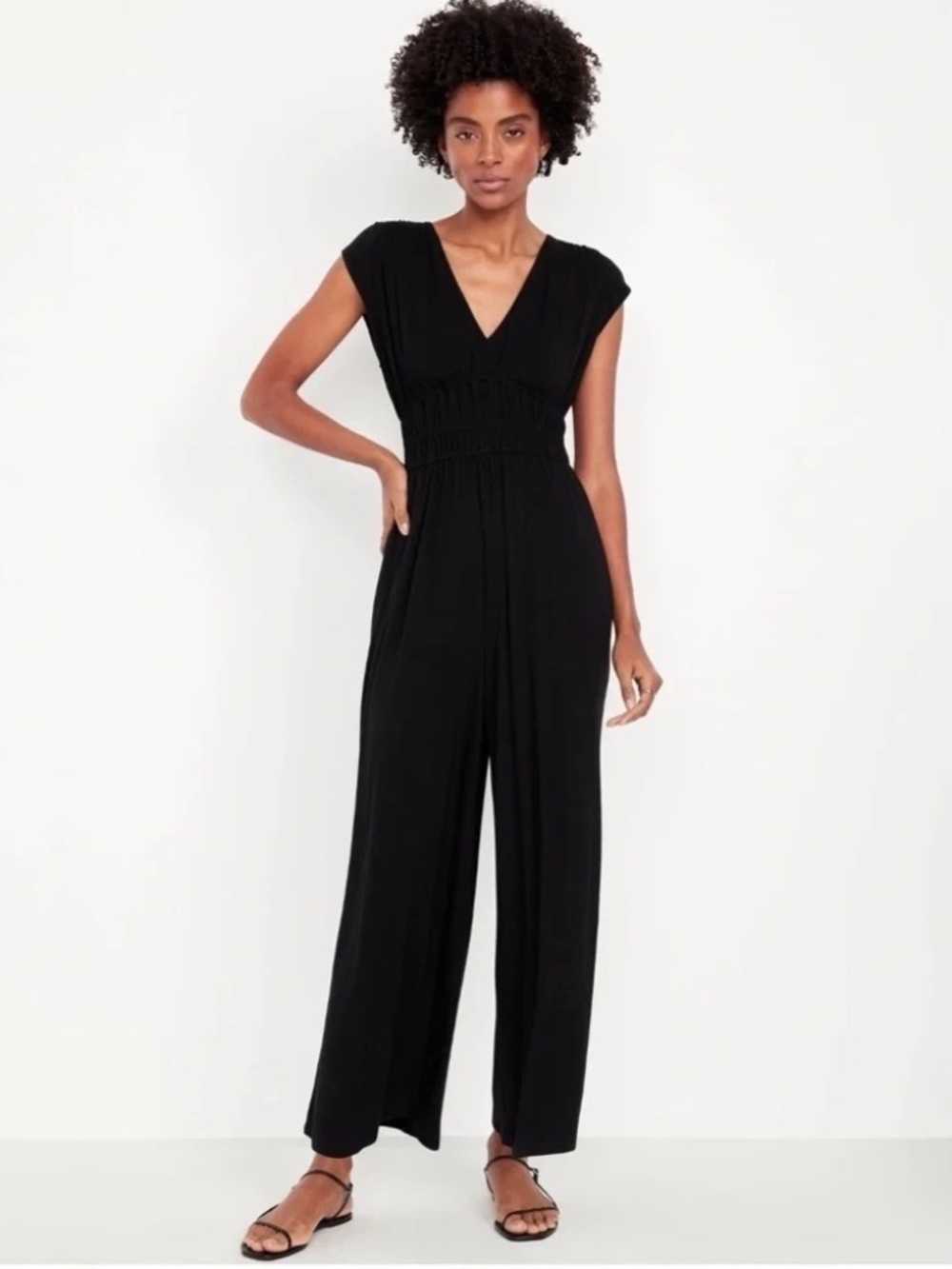 NWT Old Navy Black Waist-Defined Wide-Leg Jumpsuit // Black